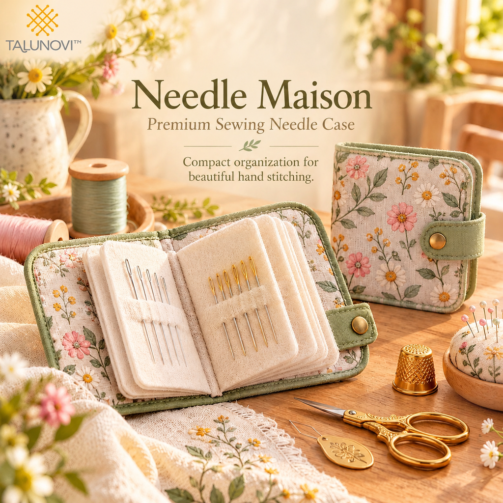 Talunovi™ Needle Maison – Premium Sewing Needle Case with Felt Pages, Compact Fabric Needle Organizer for Embroidery, Quilting & Hand Stitching