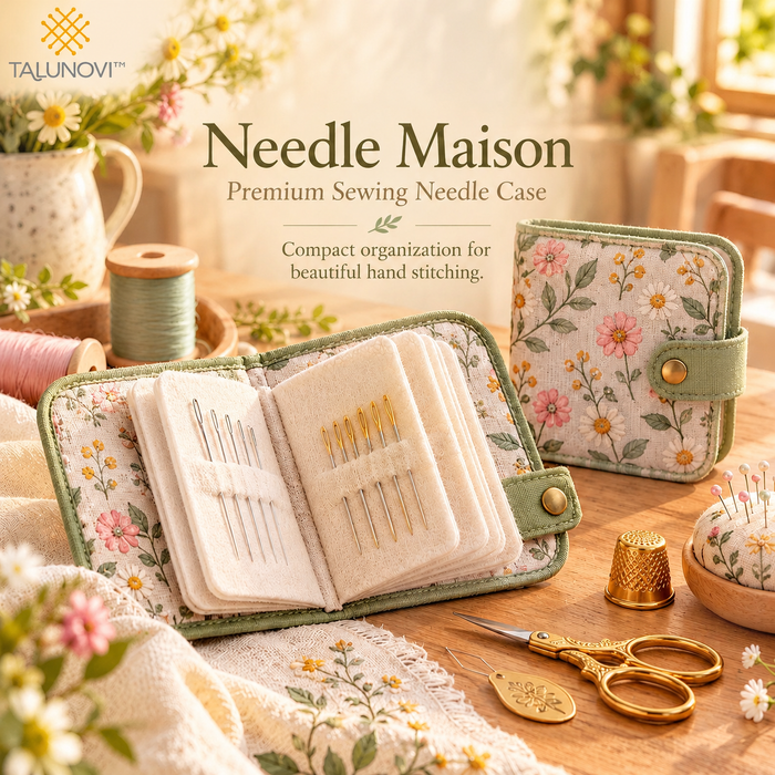 Talunovi™ Needle Maison – Premium Sewing Needle Case with Felt Pages, Compact Fabric Needle Organizer for Embroidery, Quilting & Hand Stitching