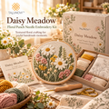 Talunovi™ Daisy Meadow – Contemporary Floral Punch Needle Embroidery Kit, Textured Fiber Art Craft Set with Patterned Fabric & Wooden Hoop