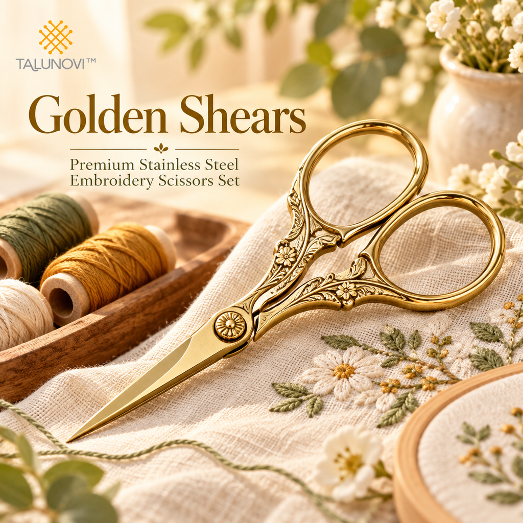 Talunovi™ Golden Shears – Premium Stainless Steel Embroidery Scissors Set, Vintage-Inspired Precision Thread Snips for Sewing, Quilting & Needlework