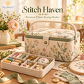 Talunovi™ Stitch Haven – Premium Fabric Sewing Basket with Removable Organizer Tray, Elegant Storage Box for Sewing Notions & Needlework Supplies