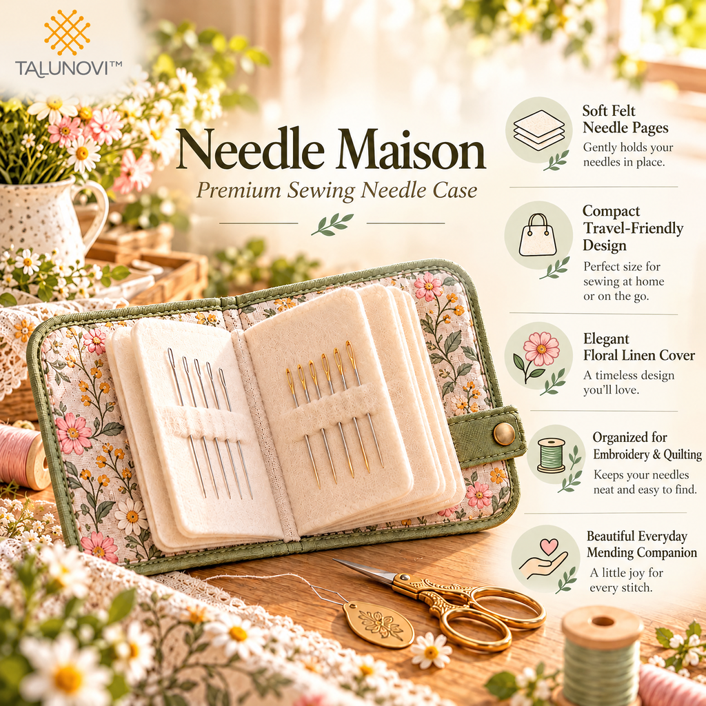 Talunovi™ Needle Maison – Premium Sewing Needle Case with Felt Pages, Compact Fabric Needle Organizer for Embroidery, Quilting & Hand Stitching