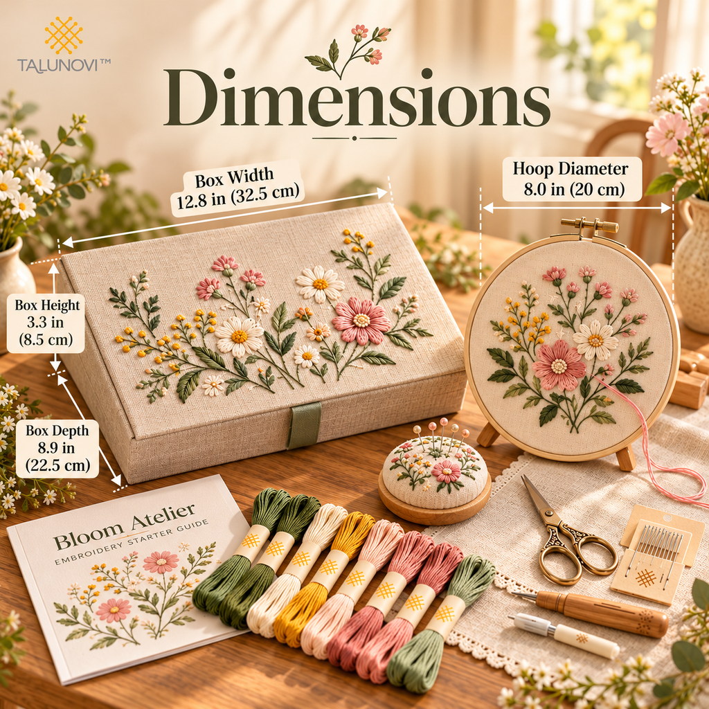 Talunovi™ Bloom Atelier – Premium Floral Embroidery Kit for Beginners, Modern Botanical Hand Stitching Set with Embroidery Hoop & Threads