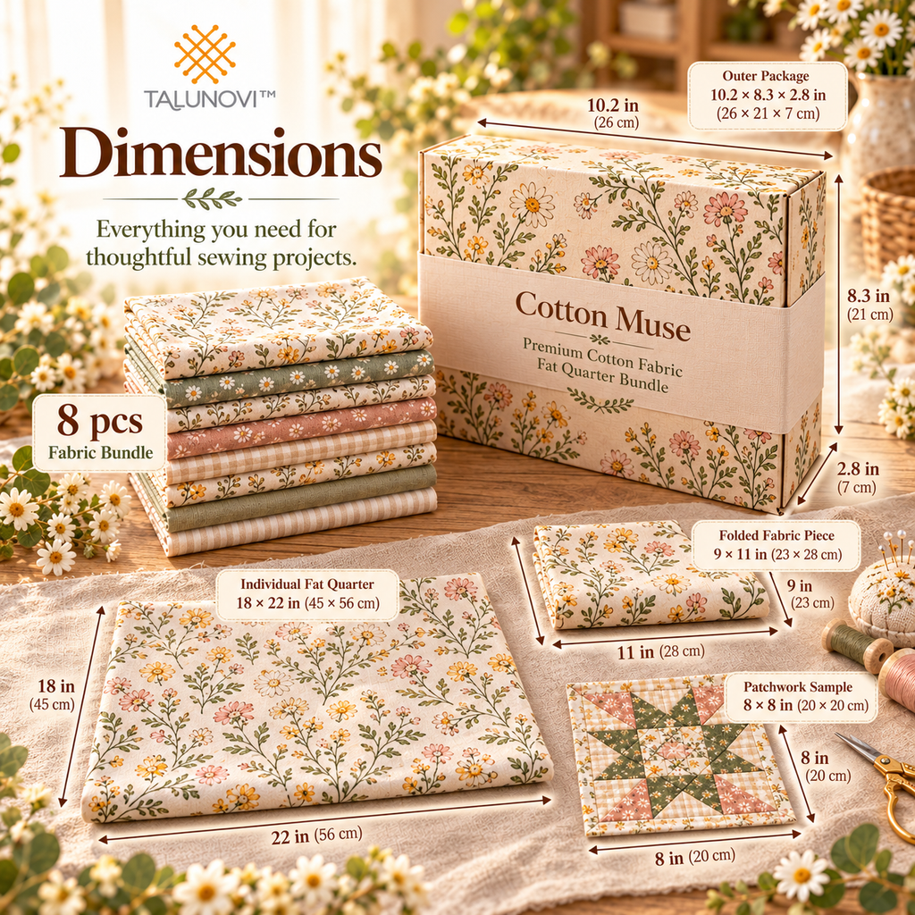 Talunovi™ Cotton Muse – Premium Cotton Fabric Fat Quarter Bundle, Neutral-Tone Quilting & Patchwork Fabric Set for Handmade Sewing Projects