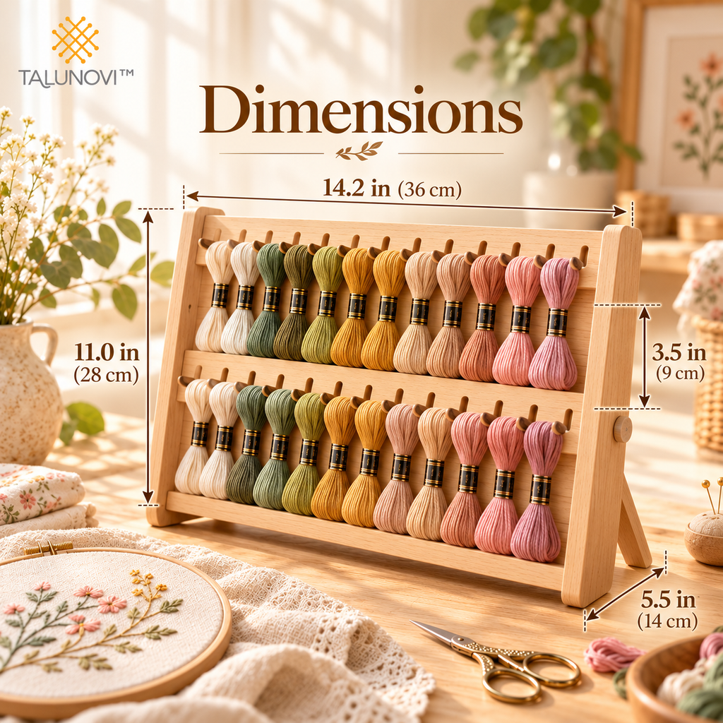 Talunovi™ Thread Harmony – Natural Wooden Embroidery Floss Organizer, Minimalist Thread Storage Holder for Cross Stitch & Hand Sewing Projects