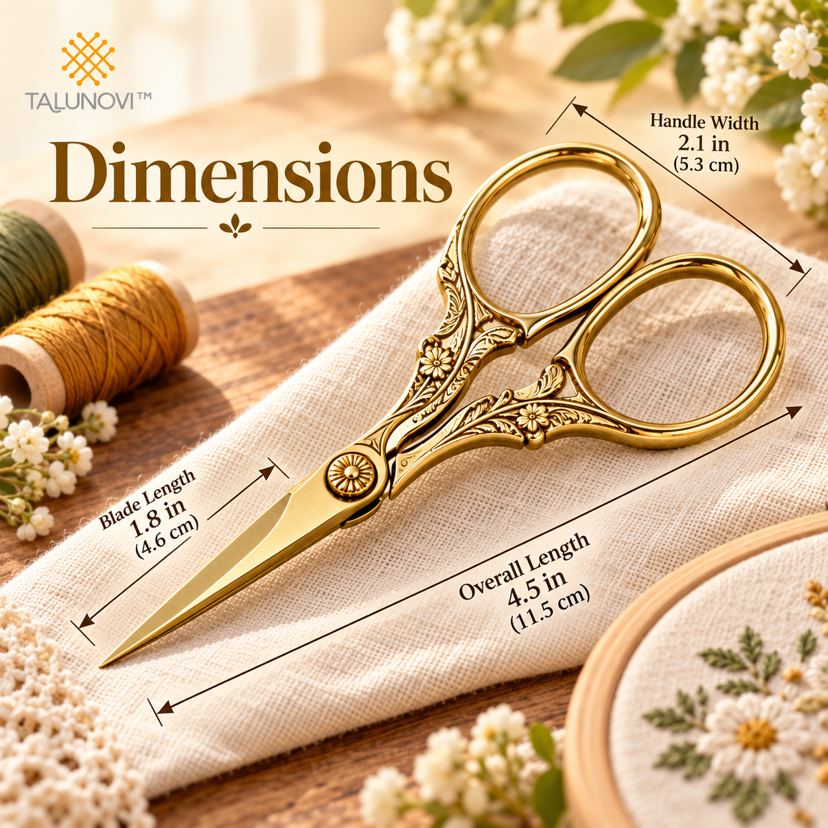 Talunovi™ Golden Shears – Premium Stainless Steel Embroidery Scissors Set, Vintage-Inspired Precision Thread Snips for Sewing, Quilting & Needlework