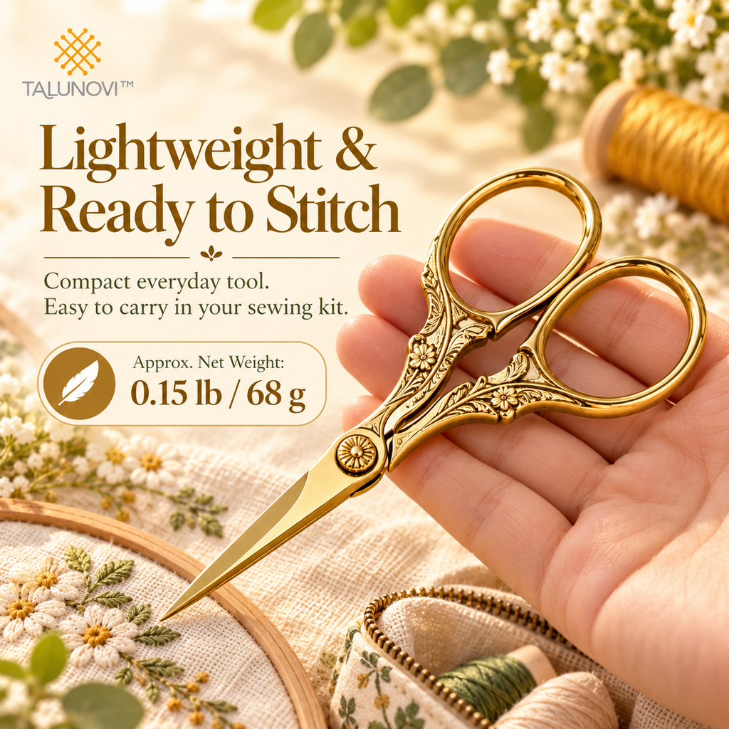 Talunovi™ Golden Shears – Premium Stainless Steel Embroidery Scissors Set, Vintage-Inspired Precision Thread Snips for Sewing, Quilting & Needlework