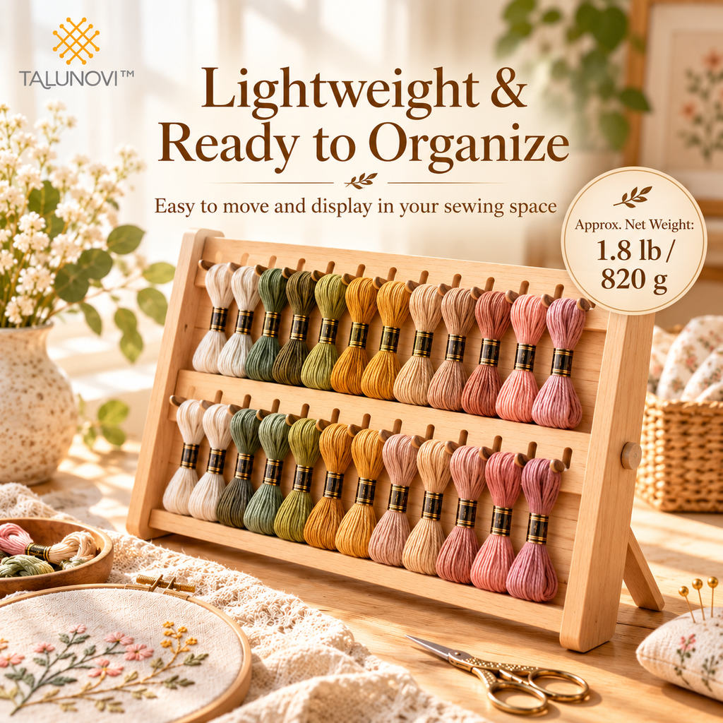 Talunovi™ Thread Harmony – Natural Wooden Embroidery Floss Organizer, Minimalist Thread Storage Holder for Cross Stitch & Hand Sewing Projects