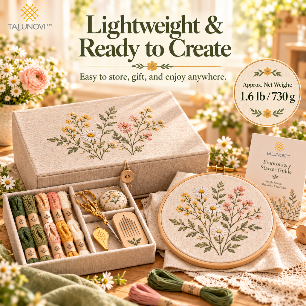 Talunovi™ Linen Whisper – Elegant Linen Embroidery Starter Kit, Minimalist Hand Needlework Craft Set for Adults & Creative Beginners