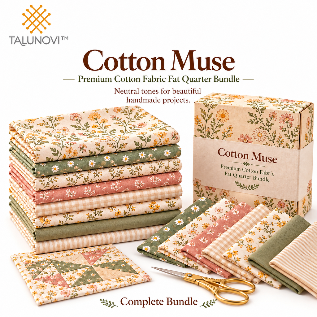 Talunovi™ Cotton Muse – Premium Cotton Fabric Fat Quarter Bundle, Neutral-Tone Quilting & Patchwork Fabric Set for Handmade Sewing Projects