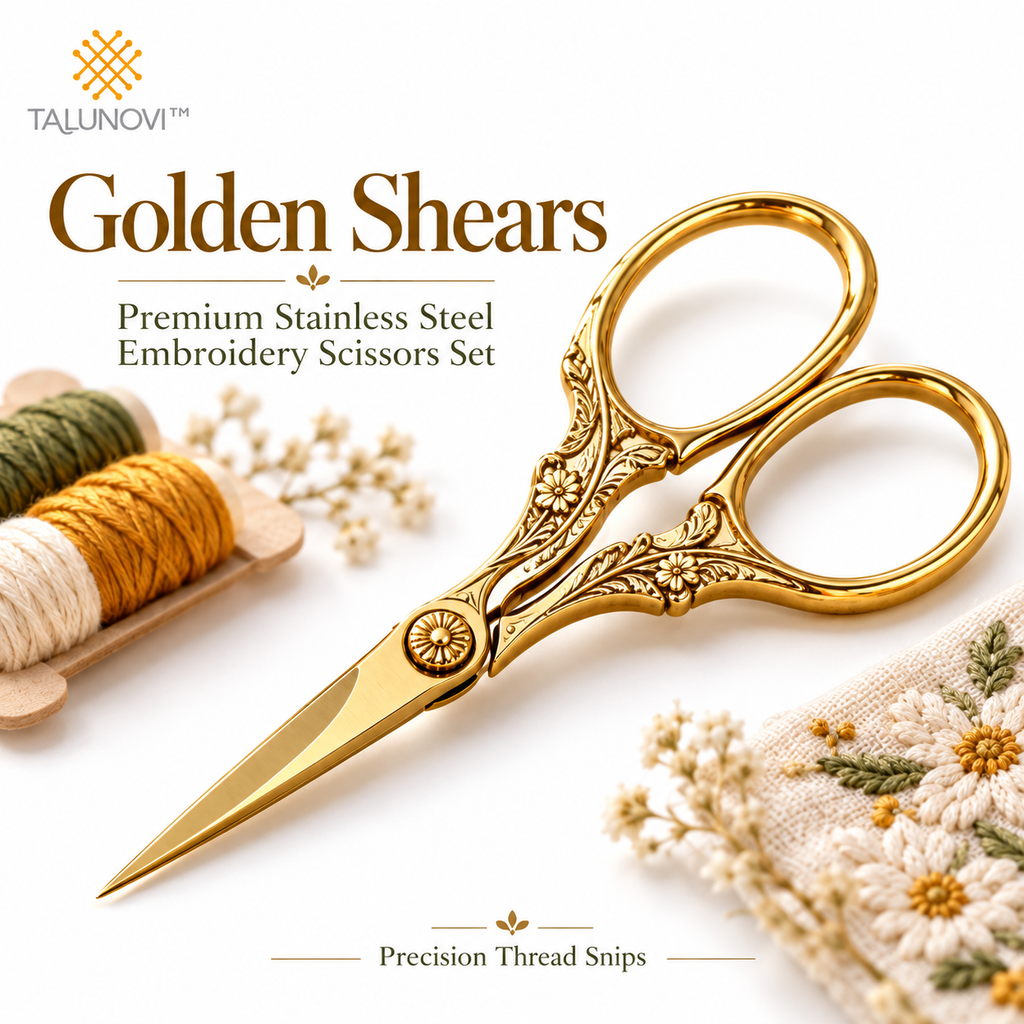 Talunovi™ Golden Shears – Premium Stainless Steel Embroidery Scissors Set, Vintage-Inspired Precision Thread Snips for Sewing, Quilting & Needlework