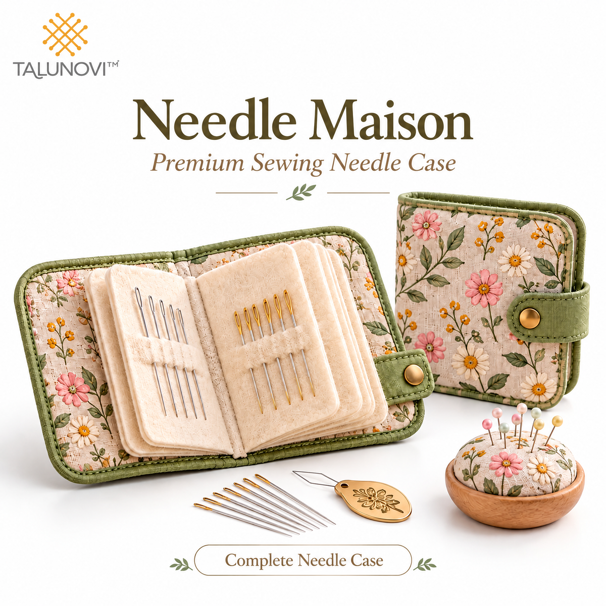 Talunovi™ Needle Maison – Premium Sewing Needle Case with Felt Pages, Compact Fabric Needle Organizer for Embroidery, Quilting & Hand Stitching
