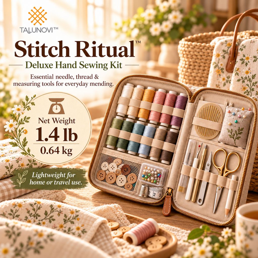 Talunovi™ Stitch Ritual – Deluxe Hand Sewing Kit with Portable Organizer Case, Essential Needle, Thread & Measuring Tools for Everyday Mending