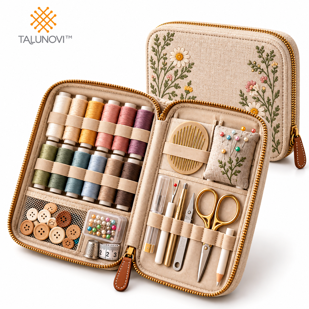 Talunovi™ Stitch Ritual – Deluxe Hand Sewing Kit with Portable Organizer Case, Essential Needle, Thread & Measuring Tools for Everyday Mending